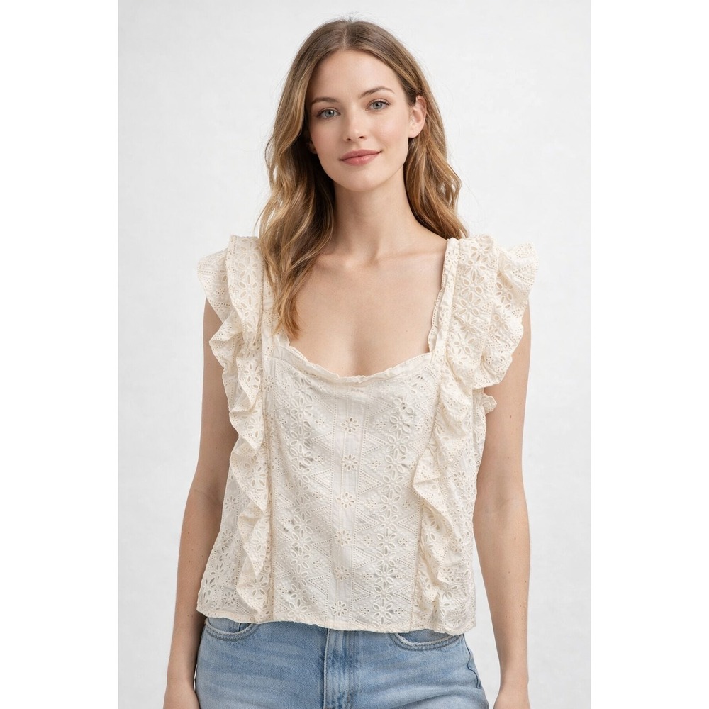 Spartina 449 Womens Taralynn Eyelet Top Pearl Cottagecore Coquette Top L
